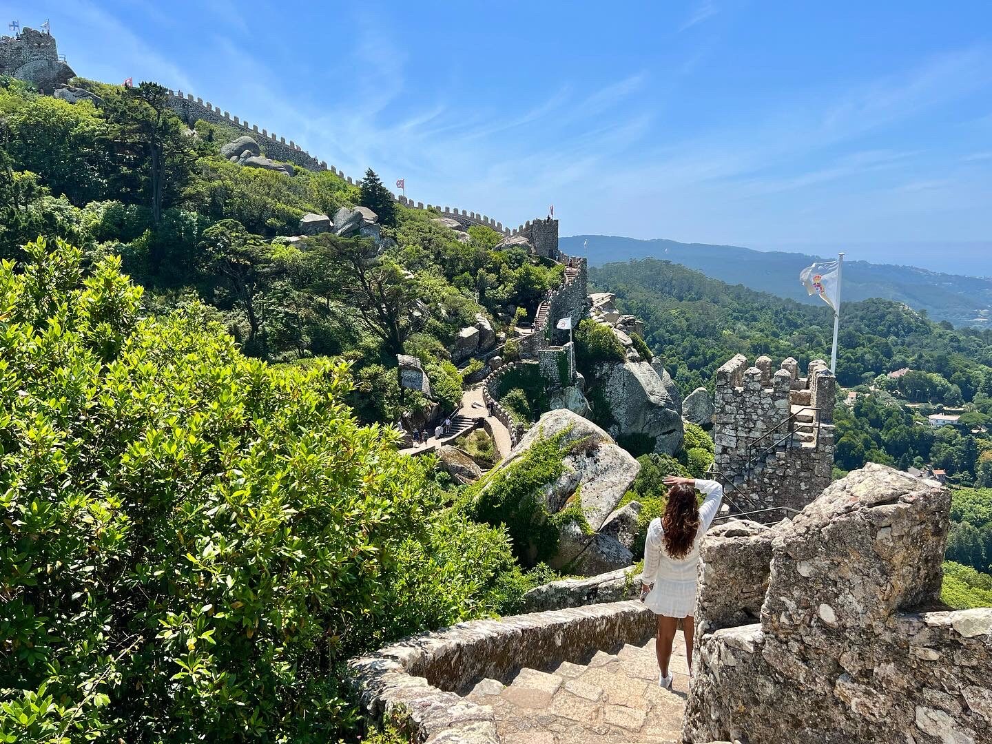 Tia walking the walls of the Moorish Castle in Sintra, Portugal